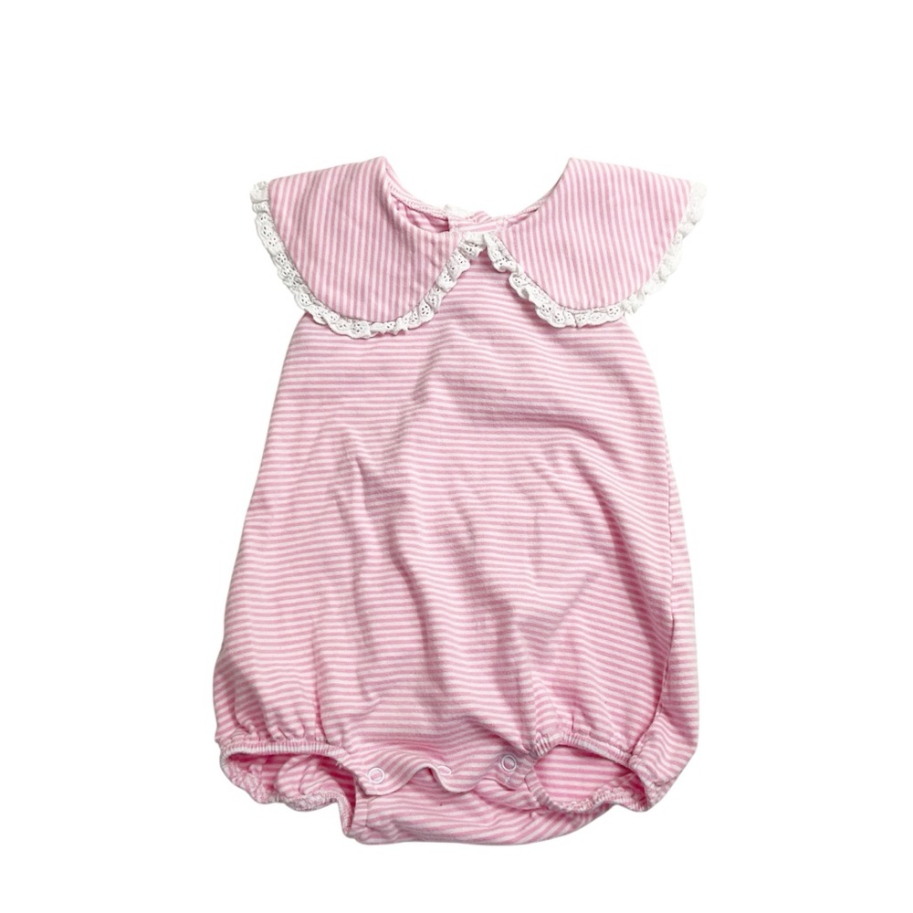 Classic Pink Striped Bubble One-Piece with Lace Collar